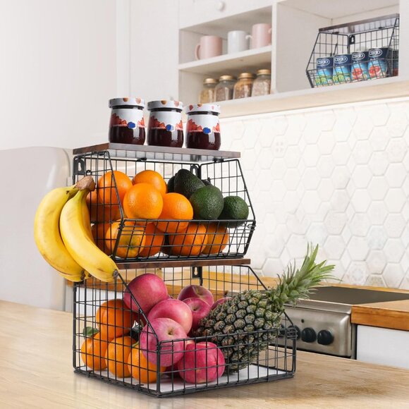 New 2-Tier Wall-Mounted Fruit Basket for Potato & Onion Storage with Lid - Picture 15 of 15